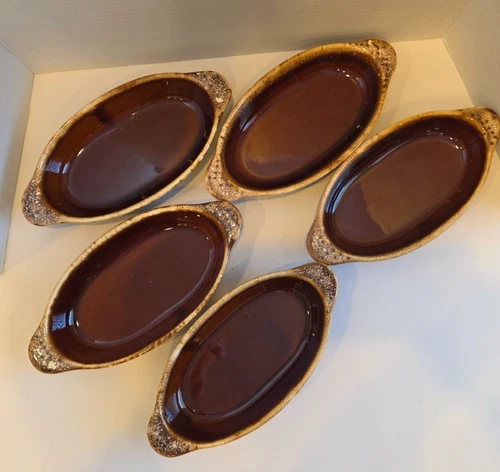 Hull Pottery Brown Drip Oval Au Gratin Oven Proof Baking Dishes - set of 5