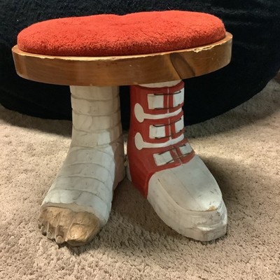 Doug Amidon Hand Carved Ski Boot, Sports Stool 16x14'', Injury Foot Stool