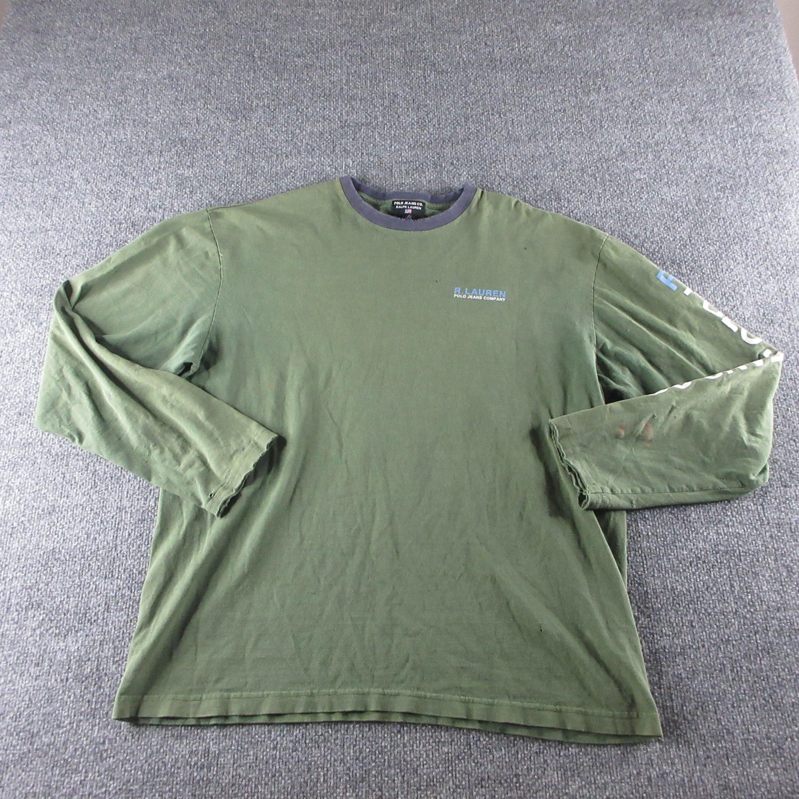 Vintage Polo Jeans Co Ralph Lauren Shirt Mens L Green Long Sleeve Logo Tee 90s