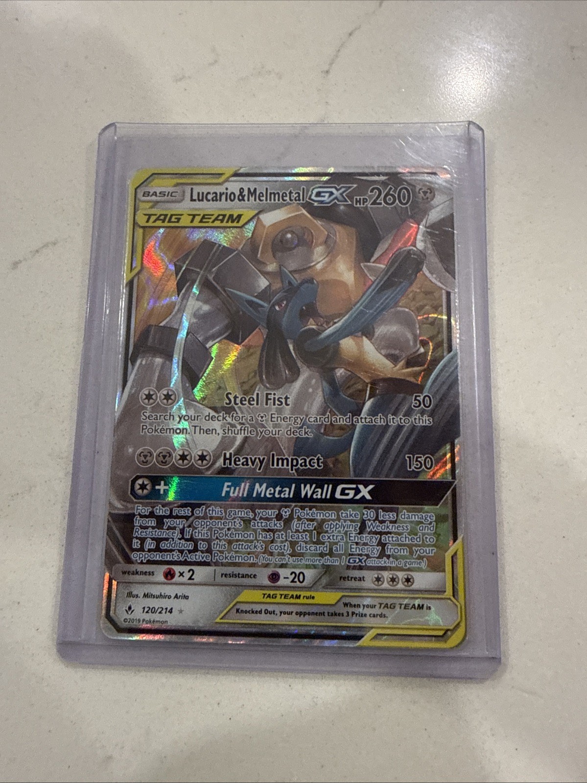 Lucario & Melmetal GX - 120/214 - Unbroken Bonds - Pokemon - GX Rare - Holo NM