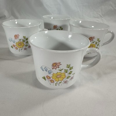 Vintage Corelle Corning Spring Meadow Coffee Tea Cup Mugs Set of 4 Floral