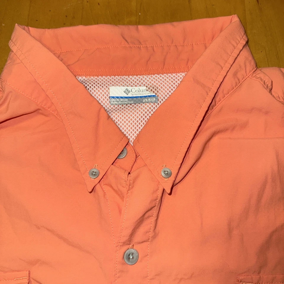 Camisa Columbia PFG Omni Sombra Hombres 5X Ventilada Pesca Naranja B/D Manga Corta Foto 2 de 4