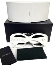 Prada SPR A13-F 142-5S0 Sunglasses Polished White White Prada Logo w/case
