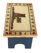 Lindo taburete de banco infantil Bear & ABC hecho a mano Country Plus Gainesville FL '84