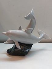 Poole Pottery Ceramic Two Grey Dolphins Figurine Blue Waves