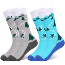 Kids Ski Socks Thermal Winter Warm Thick 7-12 Years 03 Light Gray  Sky Blue