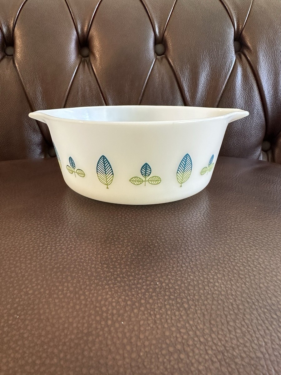 Vintage 1959 Rare Pyrex White Blue Green Leaf Pattern Cinderella Server  Dish HTF