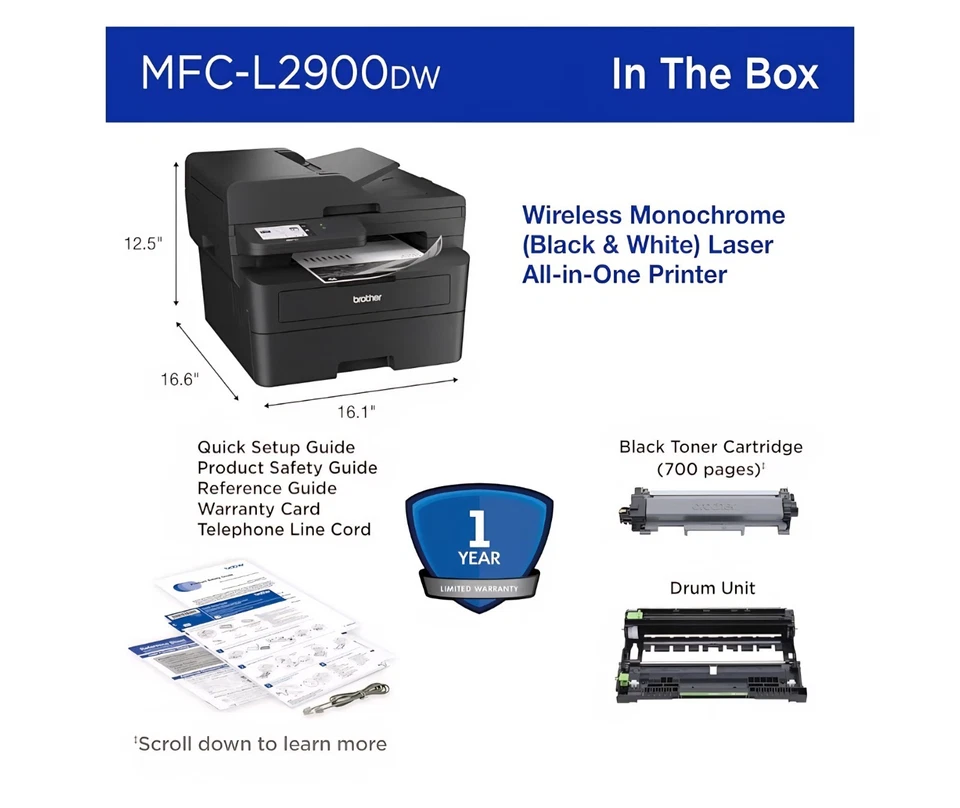 Brother - MFC-L2900DW Wireless Black-and-White Refresh Printer Toner Wireless  - Image 4 of 4