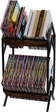2 Tier Vinyl Record Storage-Holds 80-100 LP Albums,Quick 2 Tier, Rustic Brown 