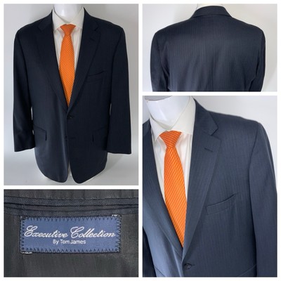Tom James Executive Collection Blazer 44R Blue Striped Wool 2B 2V USA YGI S5-81