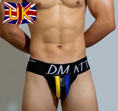Herren Kunstleder Jockstrap Slips Unterwäsche gestreift Wetlook Sporttasche UK