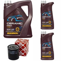 MotoröL Set Mannol 10W-40 Ceramic Pro 7 Liter + ÖLfilter FüR Fiat Ducato 84 PS