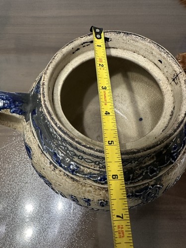 Antica pentola in gres Boston per fagioli al forno blu cobalto e grigio senza coperchio - Foto 14 di 16