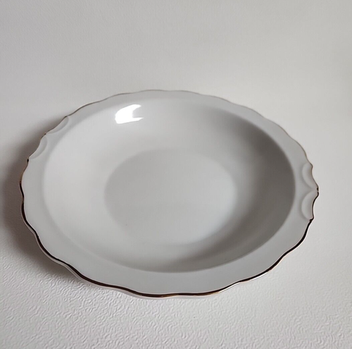 Ceramic Decorative Bowl White Glaze Gold Trim Unmarked 7.25 Inch - Picture 9 of 10