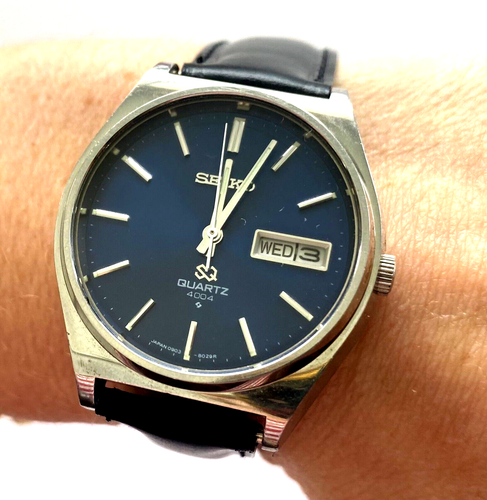 Vintage Men's Watch Seiko 0903 8089 Quartz 4004 Day Date Dark Blue Dial Runs - Picture 4 of 15