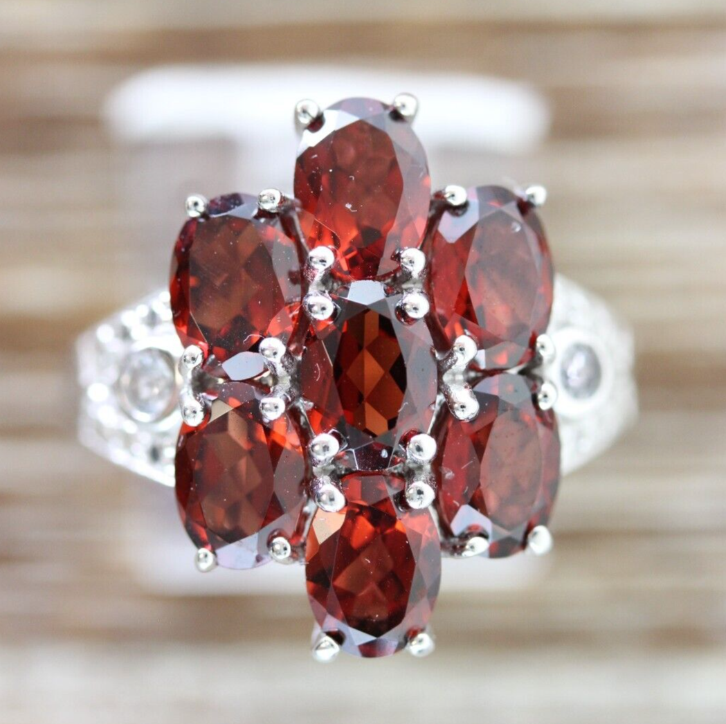 VINTAGE GARNET TOPAZ STERLING SILVER 925 RING SZ 10 GEMSTONE RETRO 