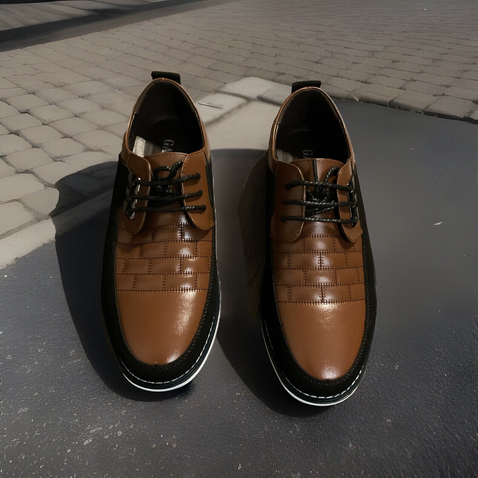 SAOLA Scarpe eleganti stringate da uomo Gatsby marrone e nero in pelle #891 taglia US 10 5