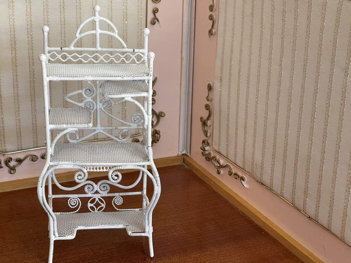 Vintage Dollhouse Miniature White Wire Metal Bakers Rack Shelf Furniture