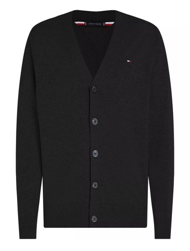 Tommy Hilfiger Mens Essential Embroidered Logo Cardigan Sweater Black Small - Picture 2 of 6