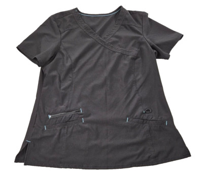 Scrubstar Scrub Top Women Black Teal M Missing Brand Tag Healthcare RN 93643