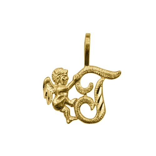 Genuine 14k Yellow Gold 0.59" Cherub and Cursive Script Initial Letter Pendant - Picture 23 of 25
