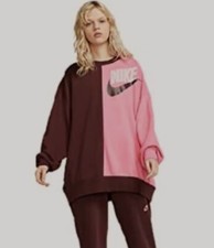 NIKE Ladies Oversized Fleece Dance Sweatshirt Sz Medium/Burgundy/Pink