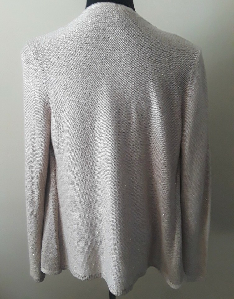 WHITE HOUSE BLACK MARKET Womens Open Front Cardigan Medium Cream Gold