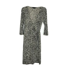 BCBGMAXAZRIA Women's Floral Wrap Dress size S Brown Cream 3/4 Sleeve V-neck 65K