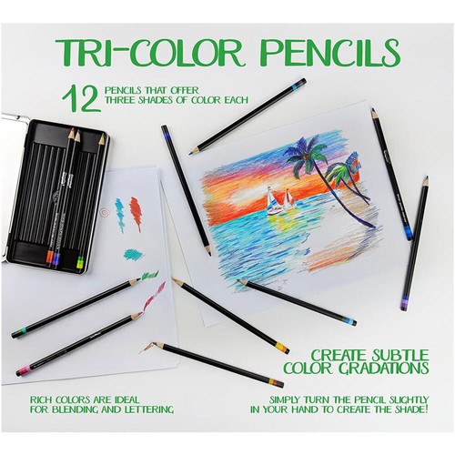 12pc Crayola Signature Drawing/Colouring/Sketching Tri-Color Pencils For 9+ Kids - Picture 5 of 8