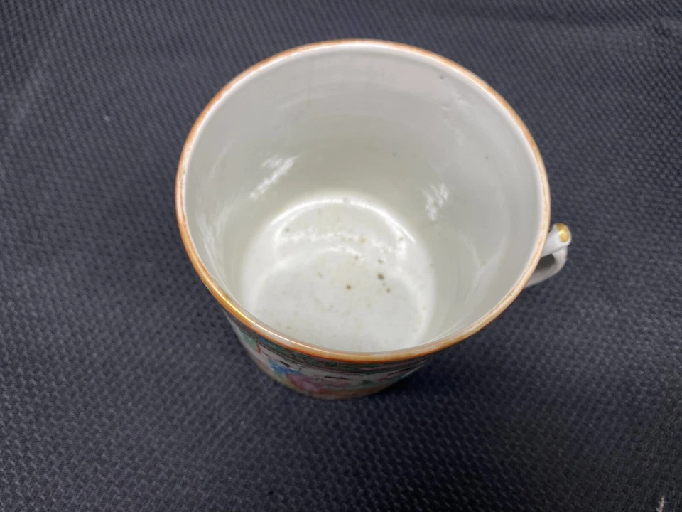 Taza rosa familiar de exportación china ~ principios del siglo XIX ~ 4 1/4" de alto **dañada** Foto 3 de 4