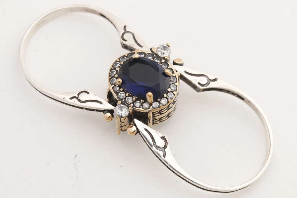 Anillo Turco Reversible Ovalado Zafiro y Topacio Ónix Negro Plata de Ley 925 Foto 4 de 4