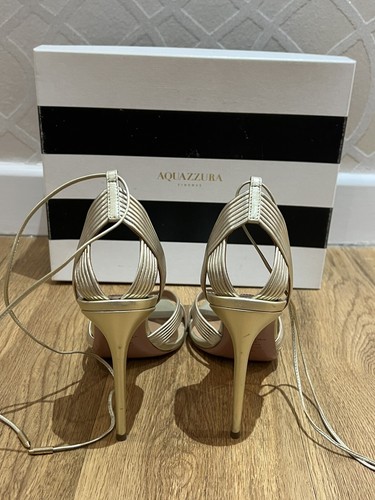 Aquazzura Ari 105 Metallic Leather Sandals Gold Net A Porter Revolve Heels 39.5 - Picture 7 of 12