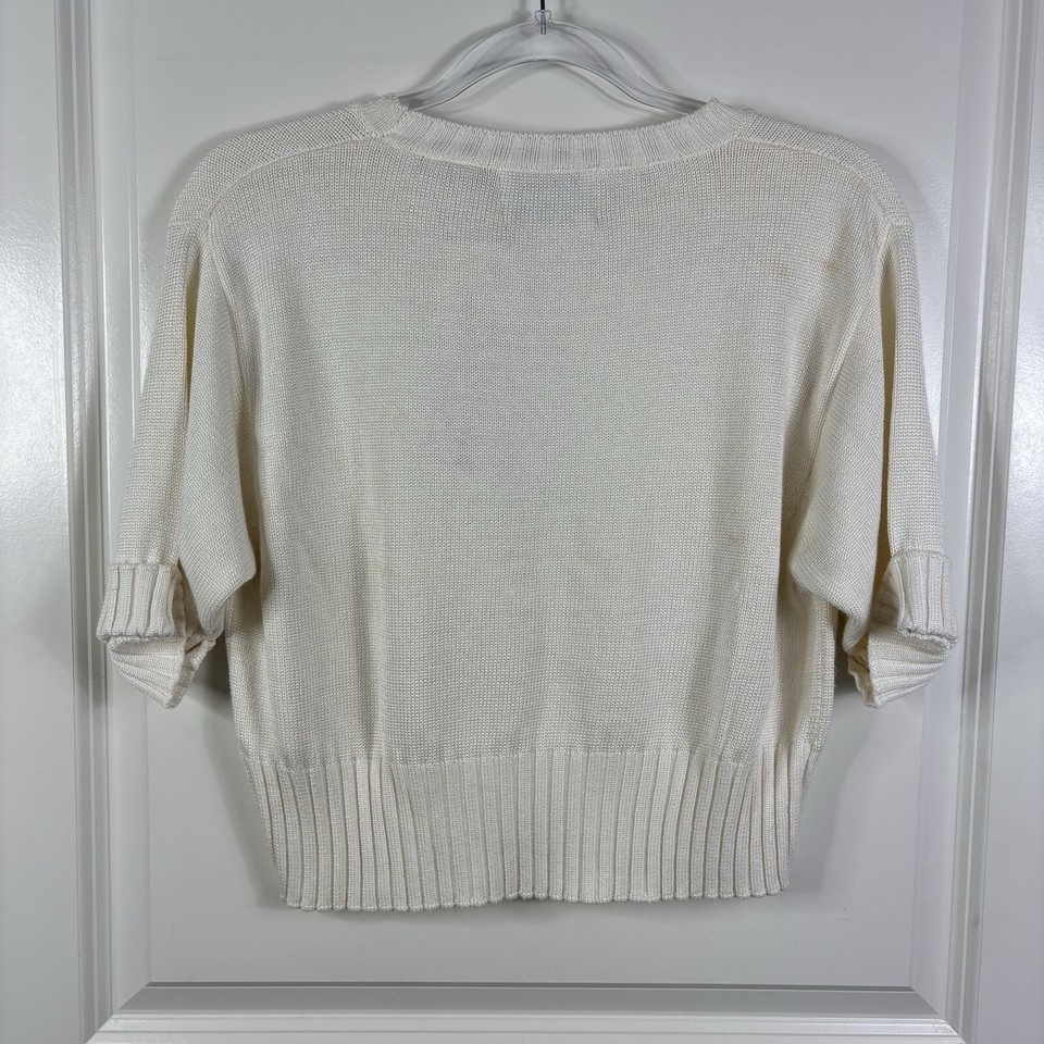 Womens Ivory Short Sleeve Cotton Preppy Exchange Unlimited Sweater NWT