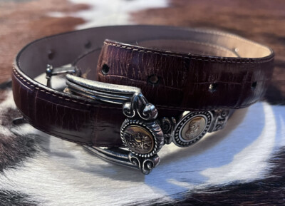 Brighton Museum Leather Belt 90s Vintage Brighton Museum Croc Embossed Leather Silver  main image 4