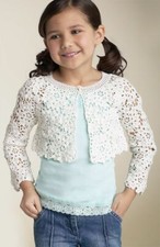 New Biscotti Girl's White Crochet Shrug Long Sleeve Cardigan Size 6
