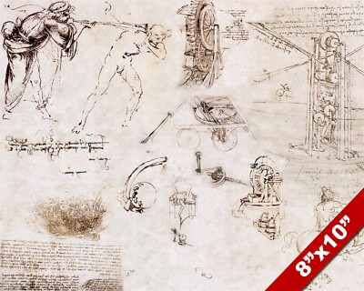 LEONARDO DA VINCI SKETCH PAINTING DRAWING MIX COMPILATION REAL CANVAS ART PRINT