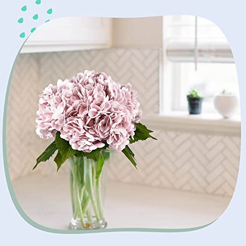 21In Artificial Hydrangea Flowers 5 Pcs Fake Hydrangea Silk Flowers for Pink - Picture 7 of 8