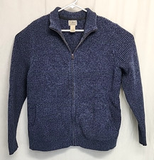LL Bean Mens L Blue Gray Cable Knit Organic Cotton Cardigan Full Zip Mock Neck