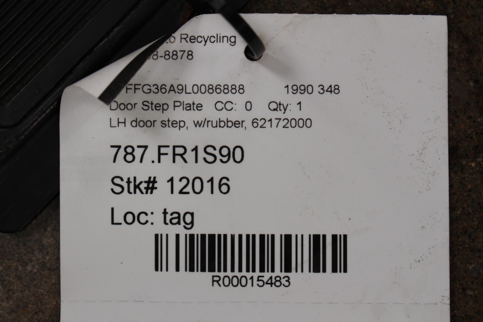 Ferrari 348 LH, Left, Door Step Plate, w/ Rubber, Scuffed, Used, P/N 62172000