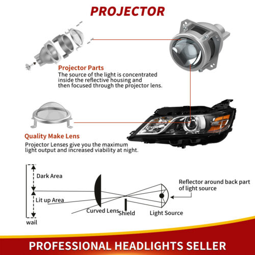 FOR 2015-2020 CHEVY IMPALA HALOGEN PROJECTOR HEADLIGHTS HEADLAMPS PAIR LH + RH - Picture 4 of 11