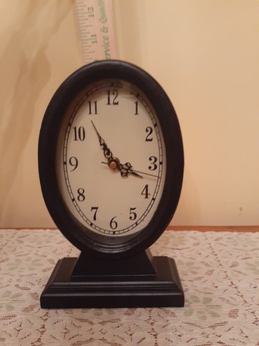 Black Wood Oval Shaped Free Standing Mantel Home Decorative Unique Clock - Picture 7 of 10