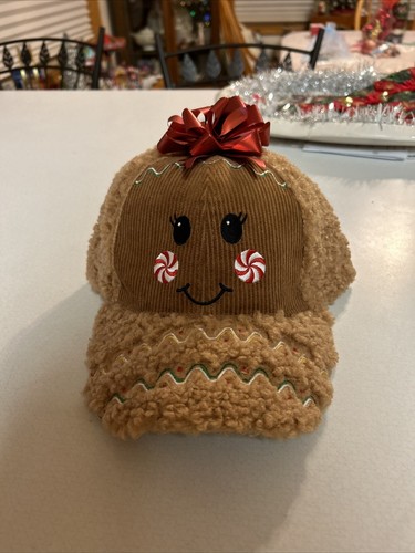 Holiday Time Sherpa Fleece Gingerbread Adult Adjustable Cap Unisex NEW - Picture 6 of 8