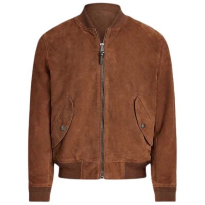 Men's Brown Suede Leather Bomber Jacket Western Moto Biker