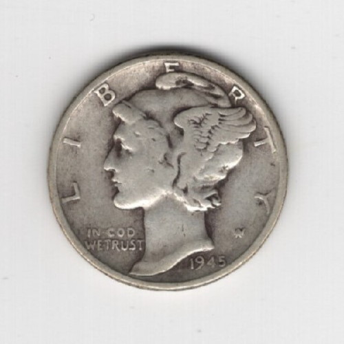 1945 P MERCURY DIME 10¢ PHILADELPHIA 90% SILVER 10 CENTS UNITED STATES AMERICA