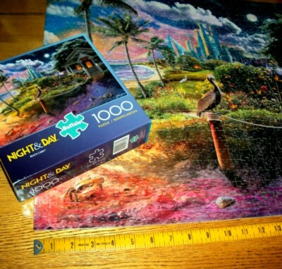 Jigsaw Puzzle 1000 Pcs Tropical Beach House Full Moon Night Sunny Day Complete