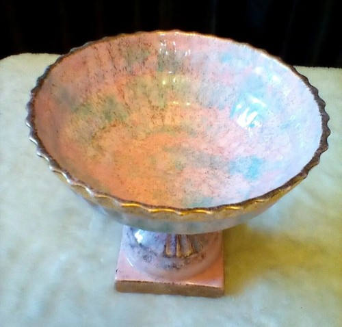 Vintage Compote Centerpiece Ceramic Pink Blue Gold Hollywood Regency Mid Century - Picture 12 of 12
