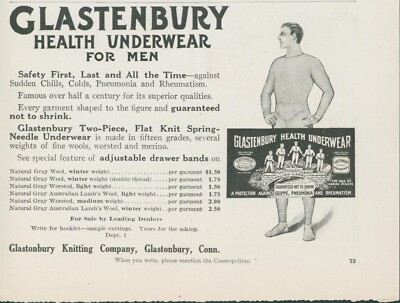 1915 Glastenbury Health Underwear For Men Safety First Spring Needle Ad CO7