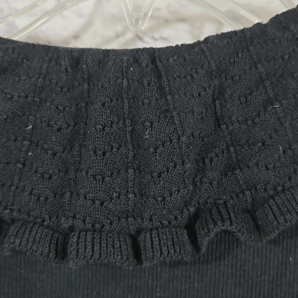 Rafaella Ruffled Solid Black Pointelle Cardigan S… - image 9