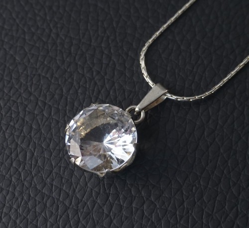 Vintage Alter 835er Silber Anhänger Ø1,25cm Bergkristall Solitär 2,1cm 2,2g - Picture 5 of 8