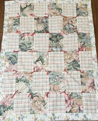 Vintage hausgemachte Country Paisley Blumen gesteppte Patchwork Decke doppelseitig 51x43 - Bild 2 von 3